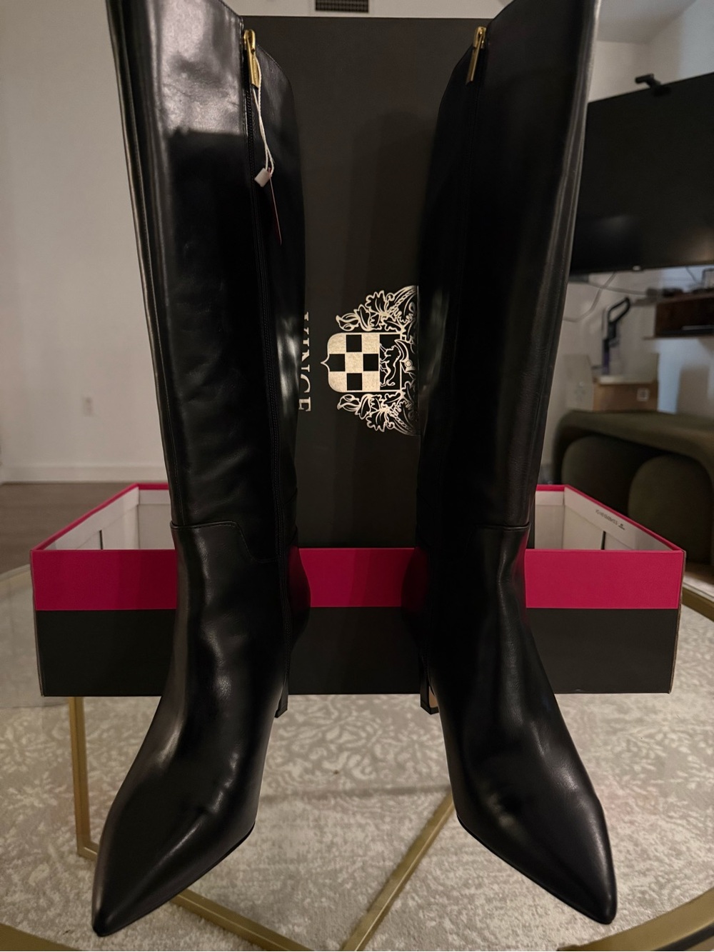 NWT Vince Camuto Rezzly Black Leather Wide Calf Boots 8.5